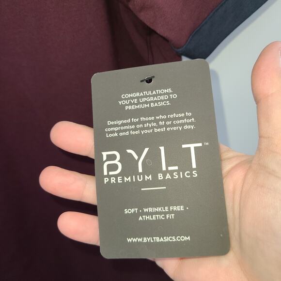 BYLT Men Maroon Drop Cut Ringer Lux Shirt Size Large‎ NEW Short Sleeve Casual - Picture 7 of 11